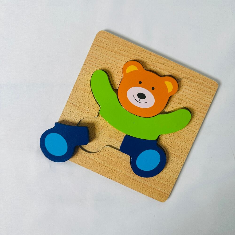 Vintage Teddy Bear Color Block Small Chunky Wooden Puzzle